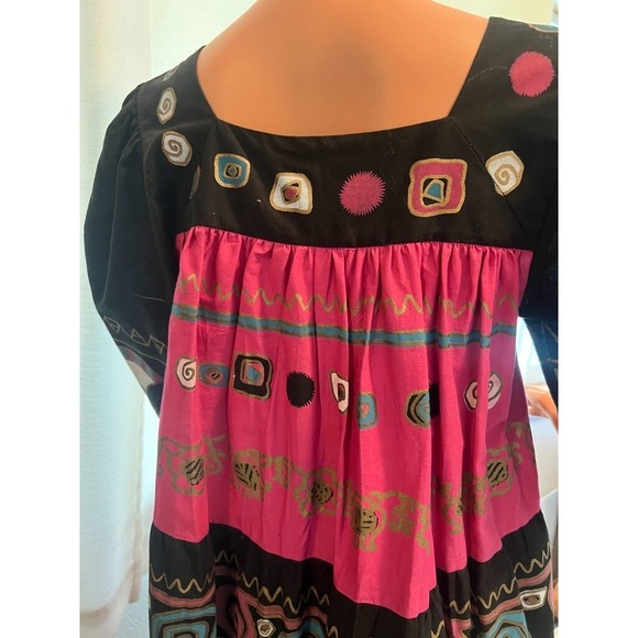 Vintage Ramona Rull Folk Art Festival Dress Pink Black Cotton Size S/M (P) - Picture 6 of 16